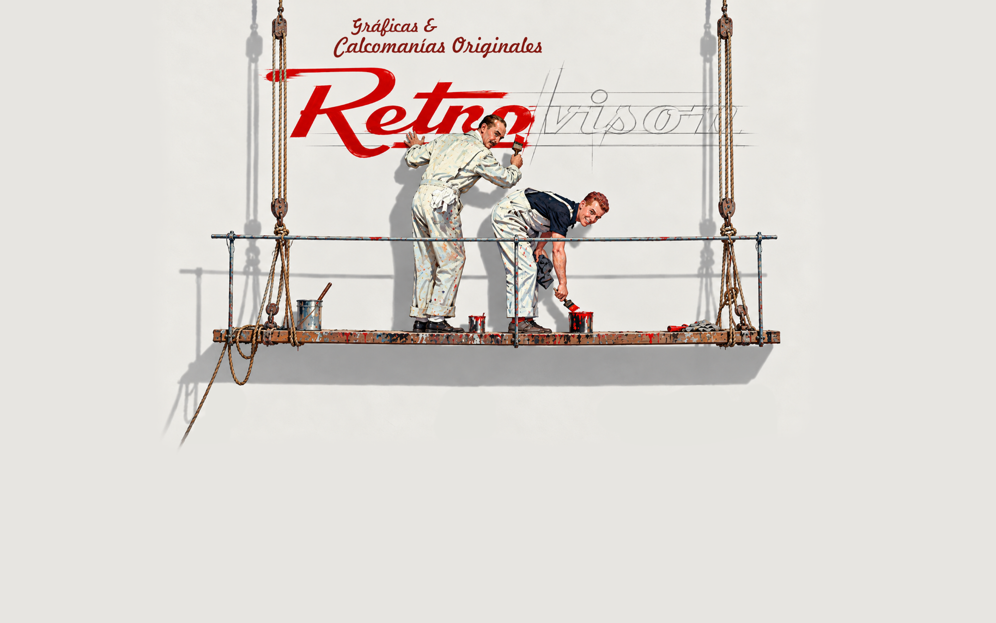 RetroVisor — Gráficas & Calcomanías Originales. Ilustración de pintores renovando nuestro cartel.